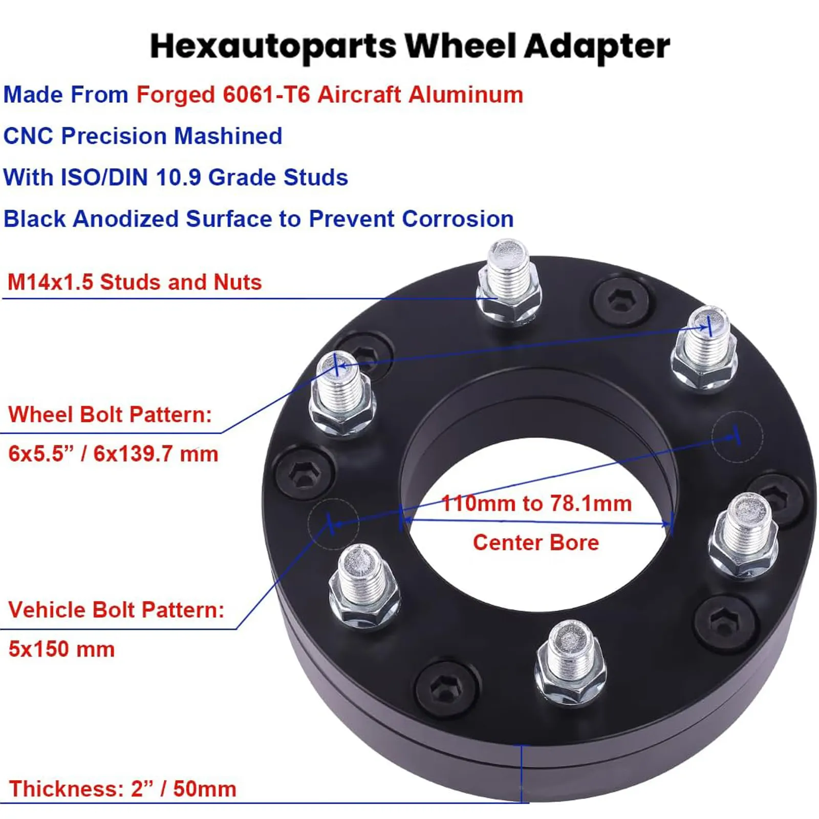 5x150 to 6x139 7 Wheel Adapters Specifications