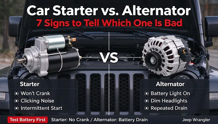 Car Starter vs. Alternator: 7 Signs to Tell Which One Is Bad on a Jeep Wrangler Car Starter vs. Alternator: 7 Signs to Tell Which One Is Bad on a Jeep Wrangler