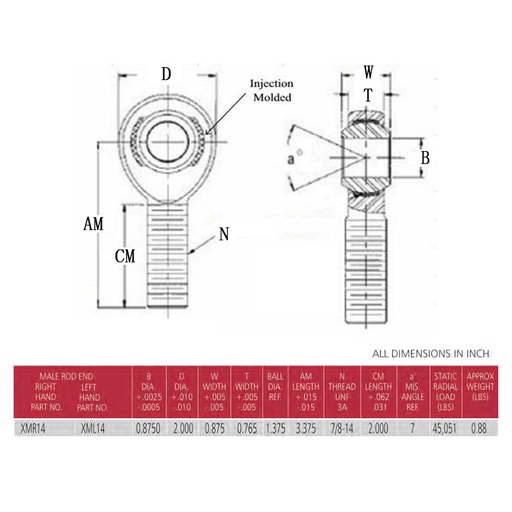 Heim Joints Rod Ends 7/8 x 7/8-14 w/ 7/8-1/2 HMS & Bung .120 Wall XMR14 & XML14