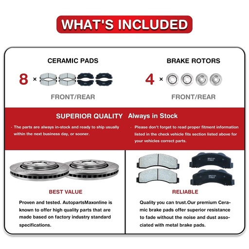 11.1 inch Front and 10.24 inch Rear Drilled Slotted Brake Rotors For Honda Accord 2003-2007 Included Ceramic Pads