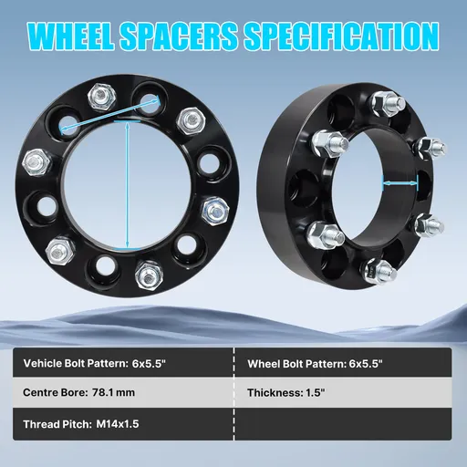 6x5.5 Wheel Spacers 6x139.7 1.5 inch Hubcentric 106mm Hub Bore M12x1.5 Studs For Toyota Tacoma 4Runner Tundra FJ Cruiser Black 4pcs