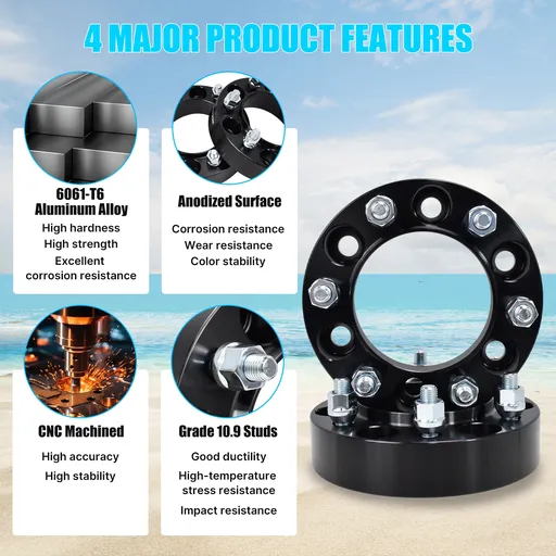 6x5.5 Wheel Spacers 6x139.7 1.5 inch Hubcentric 106mm Hub Bore M12x1.5 Studs For Toyota Tacoma 4Runner Tundra FJ Cruiser Black 4pcs