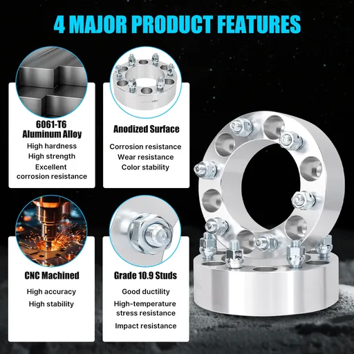 6x5.5 Wheel Spacers 2 inch 108mm Hub Bore M12x1.5 Studs For Toyota Tacoma 4Runner Tundra 4pcs