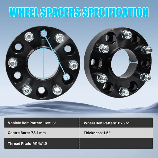 6x5.5 Wheel Spacers 6x139.7 1.5 inch Hubcentric 78.1mm Hub Bore M14x1.5 Studs For Chevy Silverado GMC Sierra Black 4pcs