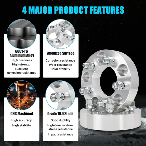 5x5 to 5x4.5 Wheel Adapters 1.5 inch 82.5mm Center Bore 1/2"-20 Thread Pitch For Jeep Wrangler JK WJ WK XK 07-18 4pcs