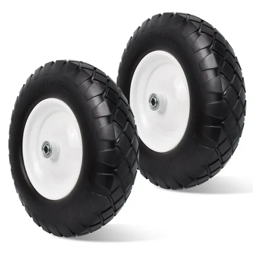 2pcs 15x4.80 4.00x8 Flat Free Tire And Wheel With 3"-7.2" Centered Hub 3/4" Bearings For Wheelbarrow Hand Truck Wagon