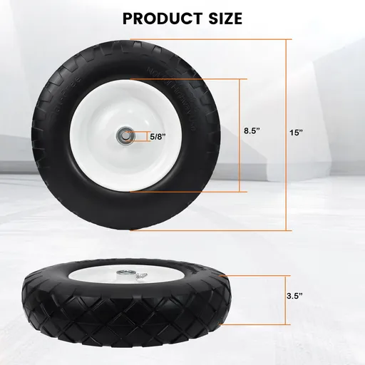2pcs 15x4.80 4.00x8 Flat Free Tire And Wheel With 3"-7.2" Centered Hub 3/4" Bearings For Wheelbarrow Hand Truck Wagon