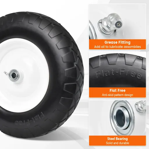 2pcs 15x4.80 4.00x8 Flat Free Tire And Wheel With 3"-7.2" Centered Hub 3/4" Bearings For Wheelbarrow Hand Truck Wagon
