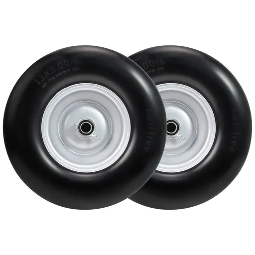 2pcs 13x5x6 Flat Free Tire And Wheel With 3.3"-5.8" Centered Hub 3/4" or 5/8" Bearing For Lawn Mower Garden Tractor