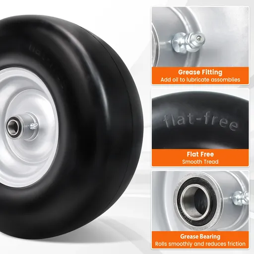 2pcs 13x5x6 Flat Free Tire And Wheel With 3.3"-5.8" Centered Hub 3/4" or 5/8" Bearing For Lawn Mower Garden Tractor