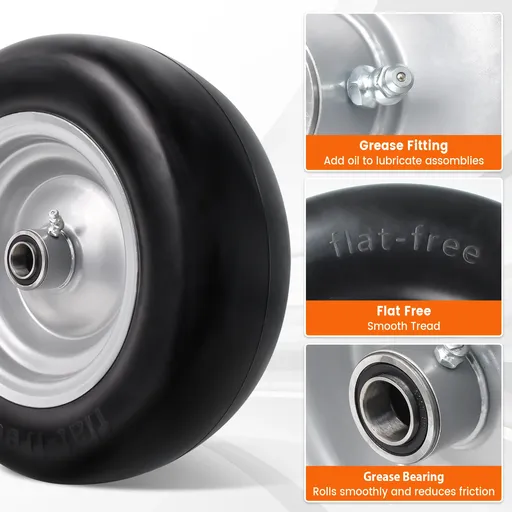 2pcs 11x4x5 Flat Free Tire And Wheel With 3.4"-5.98" Centered Hub 1/2" or 5/8" Bearing For Zero Turn Mowers