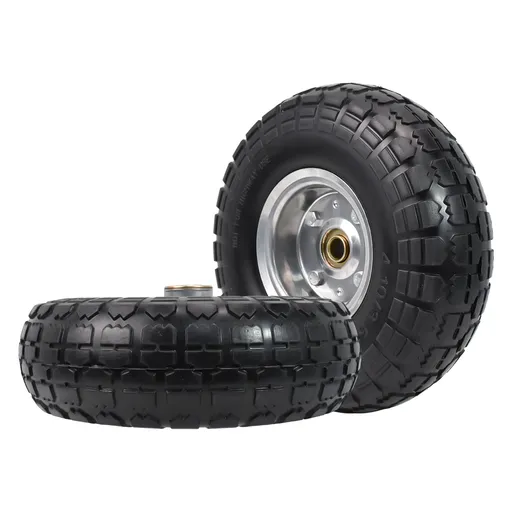 2pcs 4.1x3.5x4 Flat Free Tire And Wheel With 2.2" Hub 5/8" Bearing For Wheelbarrow Hand Truck Wagon