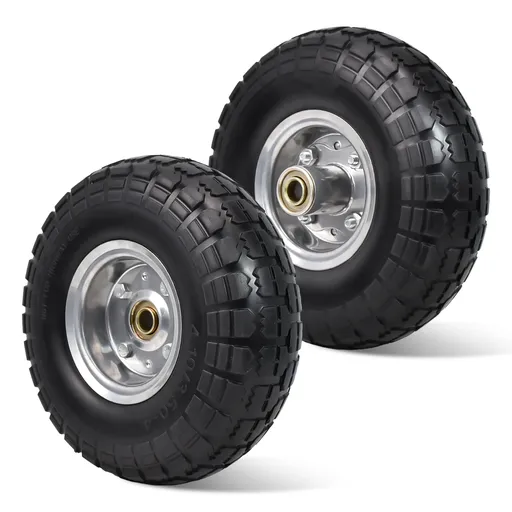 2pcs 4.1x3.5x4 Flat Free Tire And Wheel With 2.2" Hub 5/8" Bearing For Wheelbarrow Hand Truck Wagon