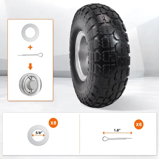 2pcs 4.1x3.5x4 Flat Free Tire And Wheel With 2.2" Hub 5/8" Bearing For Wheelbarrow Hand Truck Wagon