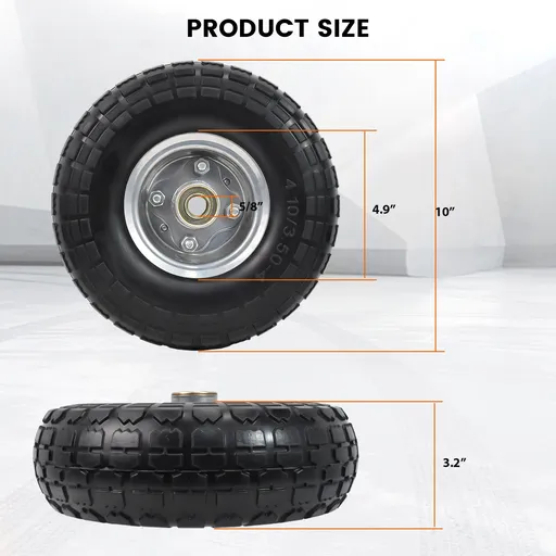 2pcs 4.1x3.5x4 Flat Free Tire And Wheel With 2.2" Hub 5/8" Bearing For Wheelbarrow Hand Truck Wagon