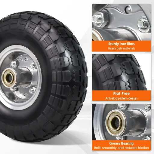 2pcs 4.1x3.5x4 Flat Free Tire And Wheel With 2.2" Hub 5/8" Bearing For Wheelbarrow Hand Truck Wagon