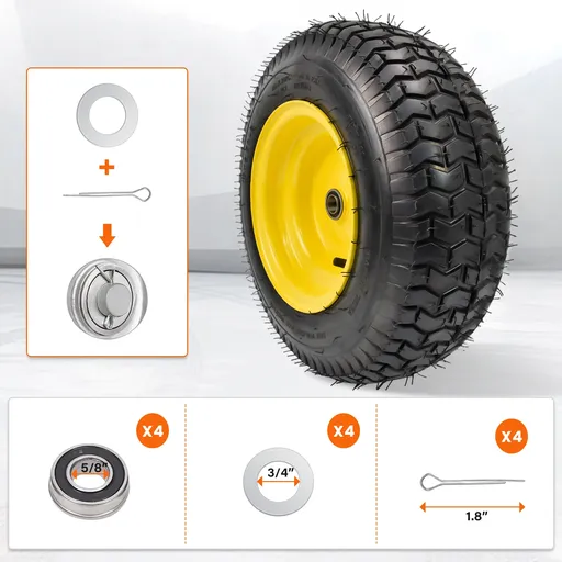 2pcs 16x6.5x8 Turf Tire With 3.3" Hub 3/4" Bearing For Lawn Mower Garden Tractor