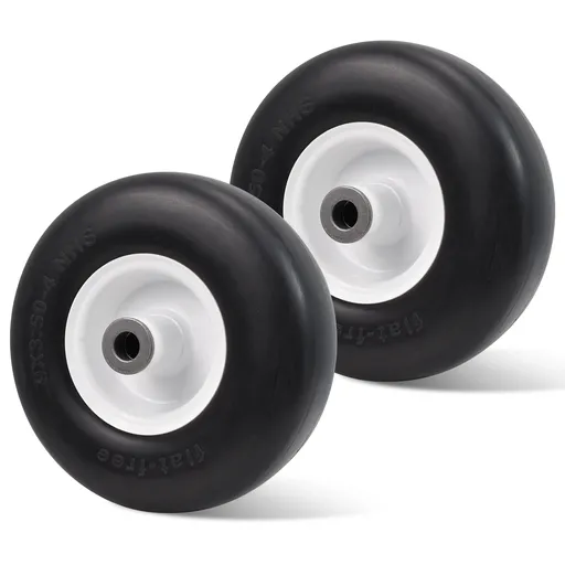 2pcs 9x3.50x4 Flat Free Tire And Wheel With 4.4" Hub 3/4" Bearing For Lawn Mower Garden Tractor
