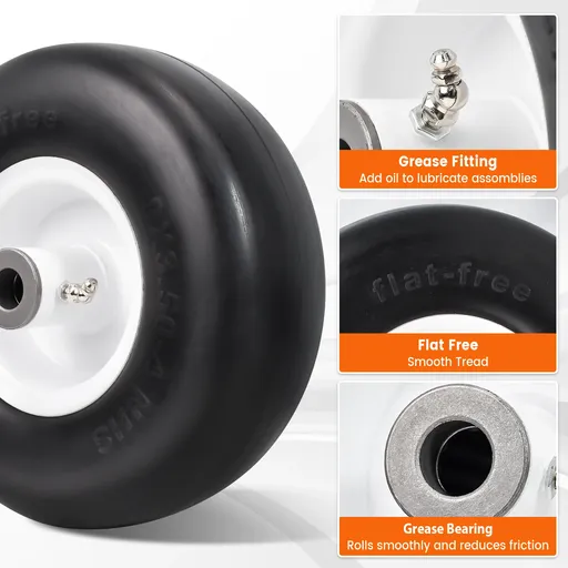 2pcs 9x3.50x4 Flat Free Tire And Wheel With 4.4" Hub 3/4" Bearing For Lawn Mower Garden Tractor