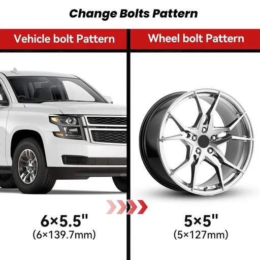 6x5.5 to 5x5 Wheel Adapters 2 inch Fit 5 Lug Wheels to 6 Lug Chevy GMC Truck 108mm Hub Bore 12x1.5 Thread Pitch 4pcs