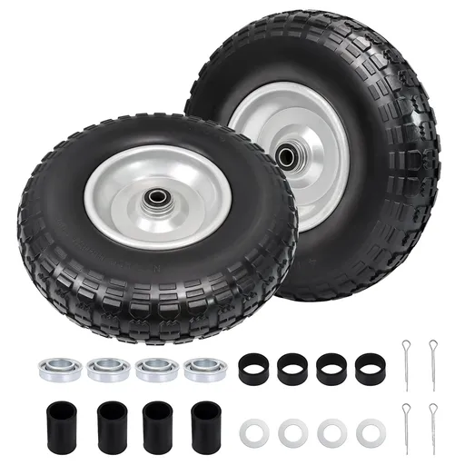 2pcs 13x4.00x6 Flat Free Tire And Wheel With 1.8"-4.8" Centered Hub 5/8" or 3/4" Bearings For Lawn Mower Garden Tractor