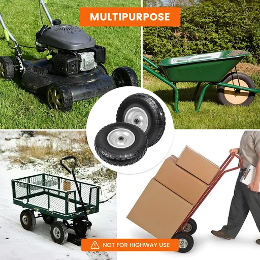 2pcs 13x4.00x6 Flat Free Tire And Wheel With 1.8"-4.8" Centered Hub 5/8" or 3/4" Bearings For Lawn Mower Garden Tractor