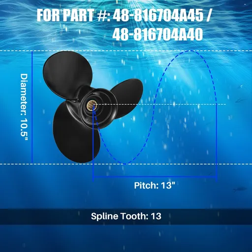 10.5 x 13 Aluminum Outboard Propeller Fit Mercury Engines 25-70HP 3 Blade Replace 48-816704A45
