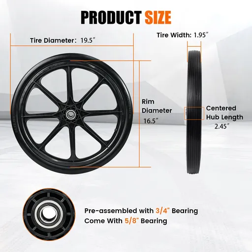 2pcs 20 inch Flat Free Tire And Wheel For Wheelbarrow Garden Wagon Lawn Cart