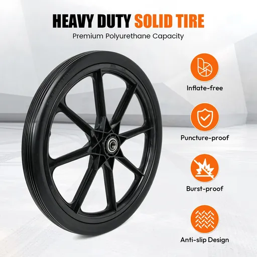 2pcs 20 inch Flat Free Tire And Wheel For Wheelbarrow Garden Wagon Lawn Cart