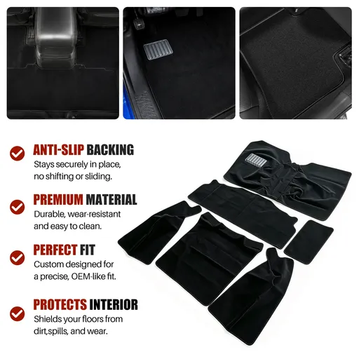 6 Piece Floor Mat Set For 1987-1995 Jeep Wrangler YJ Carpet Kit Black