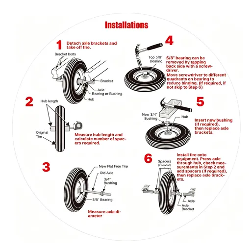 2pcs 13x4.00x6 Flat Free Tire And Wheel With 1.8"-4.8" Centered Hub 5/8" or 3/4" Bearings For Lawn Mower Garden Tractor