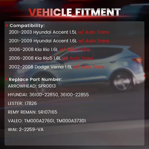 2001-2009 Hyundai Accent Starter 1.6L Auto Trans 17826
