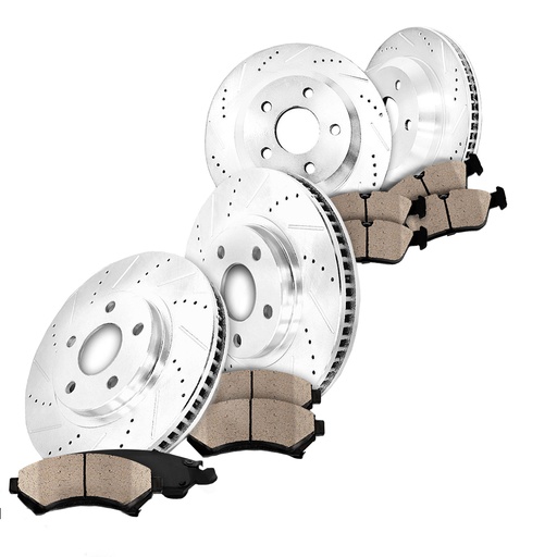 Front Rear Drilled Slotted Brake Rotors and Ceramic Brake Pads For Dodge Durango Ram 1500