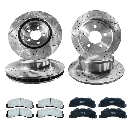2008-2011 Chrysler Town And Country Dodge Grand Caravan Front Rear Drilled And Slotted Brake Rotors Included Ceramic Pads