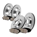 Drilled Slotted Brakes Rotors With Ceramic Brake Pads Replacement For 2006-2015 Chrysler 300 Dodge Charger 13.58 inch Front and 12.60 inch Rear