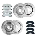 Drilled Slotted Brakes Rotors With Ceramic Brake Pads Replacement For 2007-2014 Cadillac Escalade Chevy Silverado GMC  Sierra 1500 12.99 inch Front and 13.57 inch Rear