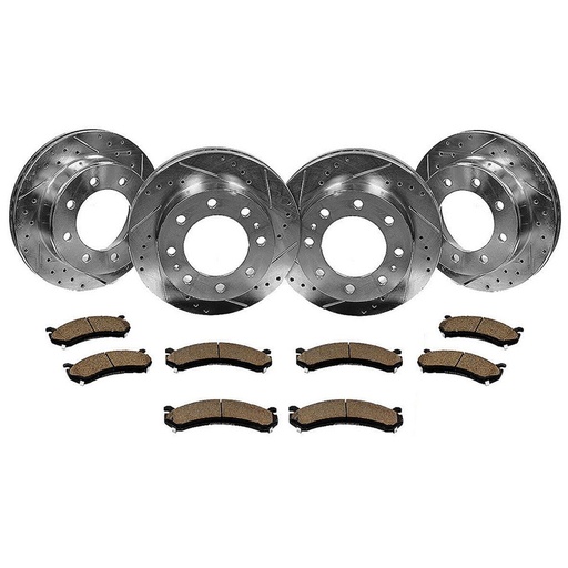 2000-2004 Ford Excursion F250 Front Rear Drilled And Slotted Brake Rotors Included Ceramic Pads