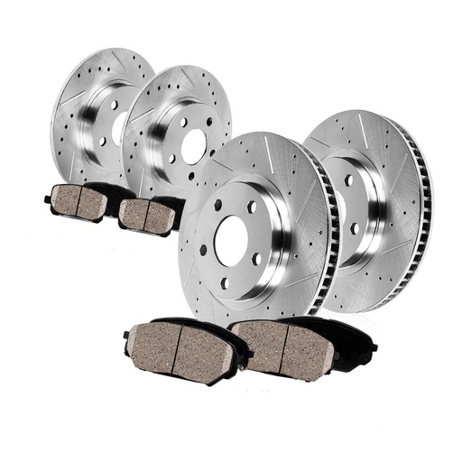 2006-2010 Jeep Commander Grand Cherokee Front Rear Drilled And Slotted Brake Rotors Included Ceramic Pads