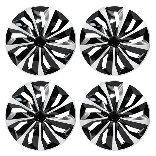 16 inch Wheel Covers Full Rim Snap On Hub Caps For R16 Tire & Steel Wheels Set of 4 Black And Silver