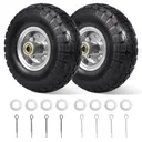 2pcs 10" 4.1x3.5x4 Flat Free Tire And Wheel With 2.2" Hub 5/8" Bearing For Wheelbarrow Hand Truck Wagon