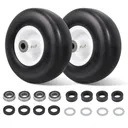 2pcs 9x3.50x4 Flat Free Tire And Wheel With 4.4" Hub 3/4" Bearing For Lawn Mower Garden Tractor
