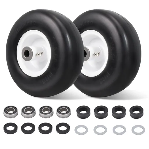 2pcs 9x3.50x4 Flat Free Tire And Wheel With 4.4" Hub 3/4" Bearing For Lawn Mower Garden Tractor
