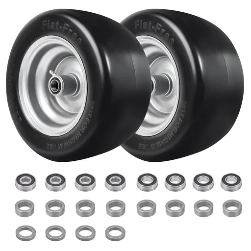 2pcs 11x6x5 Flat Free Tire And Wheel With 4" Hub 3/4" Bearing For Lawn Mower Garden Tractor