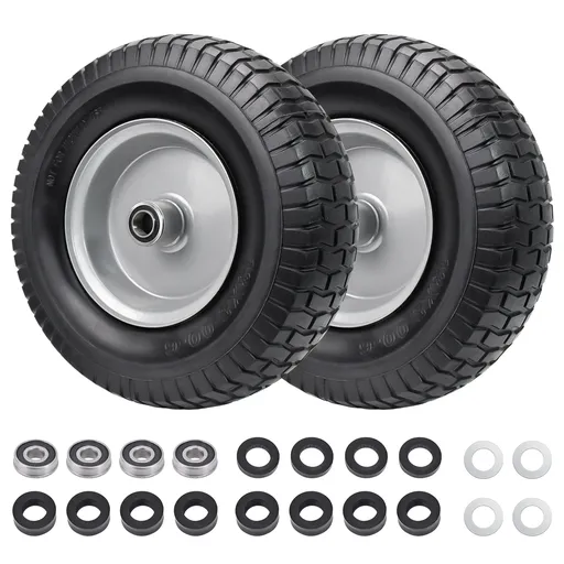 2pcs 13x5x6 Flat Free Tire And Wheel With 3.3" Hub 3/4" Bearing For Lawn Mower Garden Tractor
