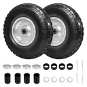 2pcs 13x4.00x6 Flat Free Tire And Wheel With 1.8"-4.8" Centered Hub 5/8" or 3/4" Bearings For Lawn Mower Garden Tractor