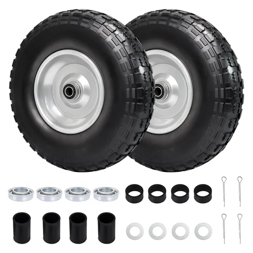 2pcs 13x4.00x6 Flat Free Tire And Wheel With 1.8"-4.8" Centered Hub 5/8" or 3/4" Bearings For Lawn Mower Garden Tractor