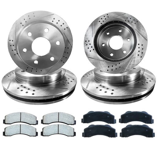 2001-2006 Chevy Silverado GMC Sierra 1500 Front Rear Drilled And Slotted Brake Rotors Included Ceramic Pads