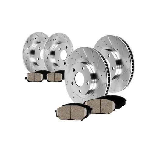Drilled Slotted Brakes Rotors With Ceramic Brake Pads Replacement For 2007-2017 Jeep Wrangler 11.89 inch Front And 12.44 inch Rear