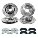 Drilled Slotted Brakes Rotors With Ceramic Brake Pads Replacement For 2007-2021 Toyota Tundra 2008-2021 Toyota Sequoia 2016-2021 Land Cruiser Lexus LX570 13.94 inch Front And 13.58 inch Rear