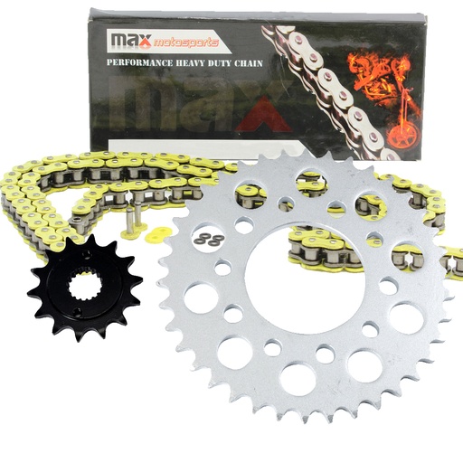 [203-SP077-O525-110-YL] Yellow O Ring Chain And Sprockets Set For 1991-2004 Honda Nighthawk 750 CB750